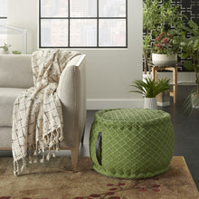 Load image into Gallery viewer, 20&quot; Green Diamond Pattern Round Pouf Ottoman
